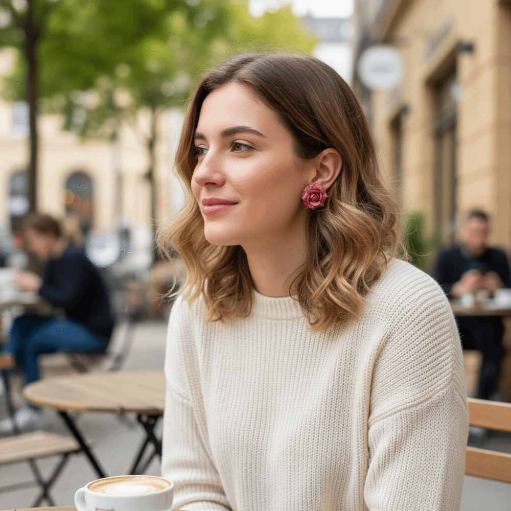 Sweet Artificial Rose Earrings - Flower Preservation Resin review and price